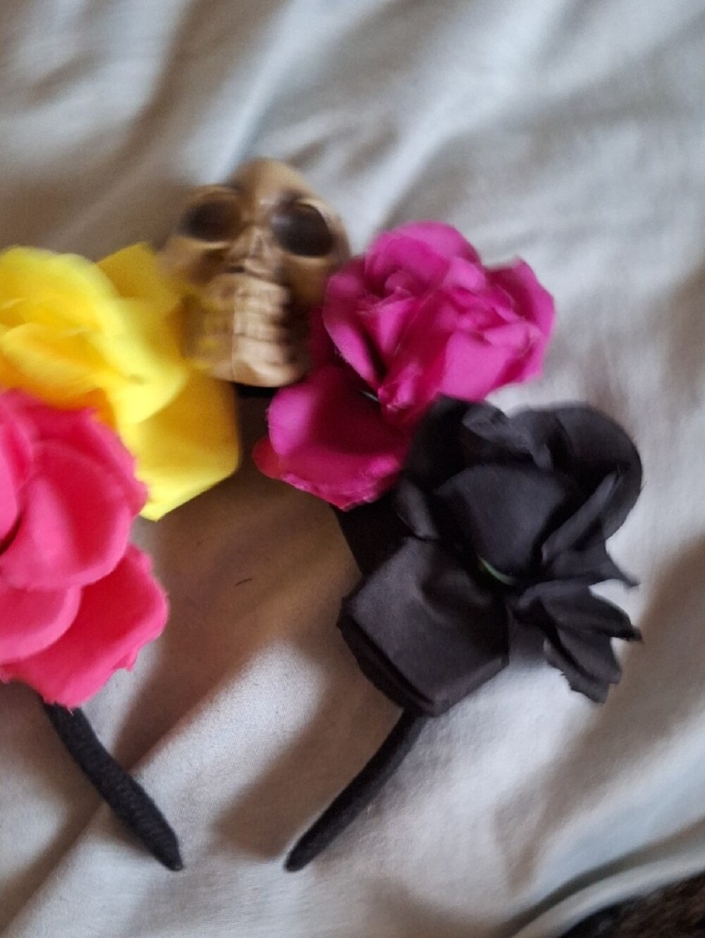 Floral Halloween Sugar Skull Day Of The Dead Headband & Skull Gas Mask - Picture 8 of 8